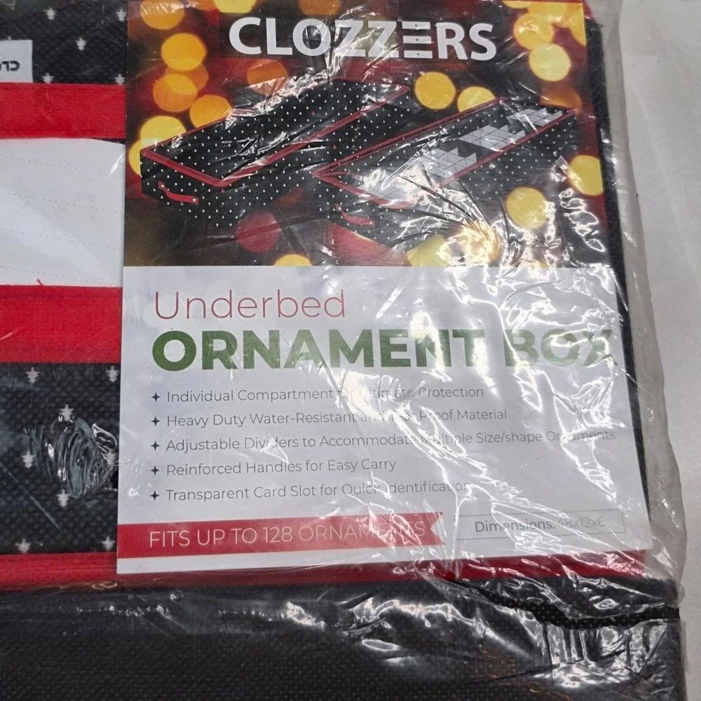 Clozzer Underbed Ornament Box Holiday Storage Bag 128 Ornaments 48x12x6 Black S3